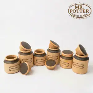 Mr. Potter Handmade Clay Spice Jar Set - Design 02 – Clay Kitchen Storage Canisters - 6 pcs